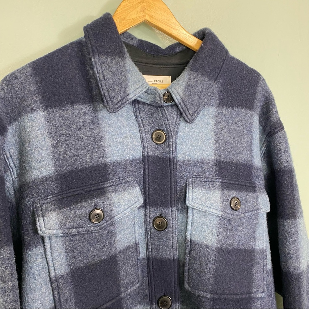 Isabel Marant Harveli Jacket Blue Plaid Shacket Large - Picture 2 of 6